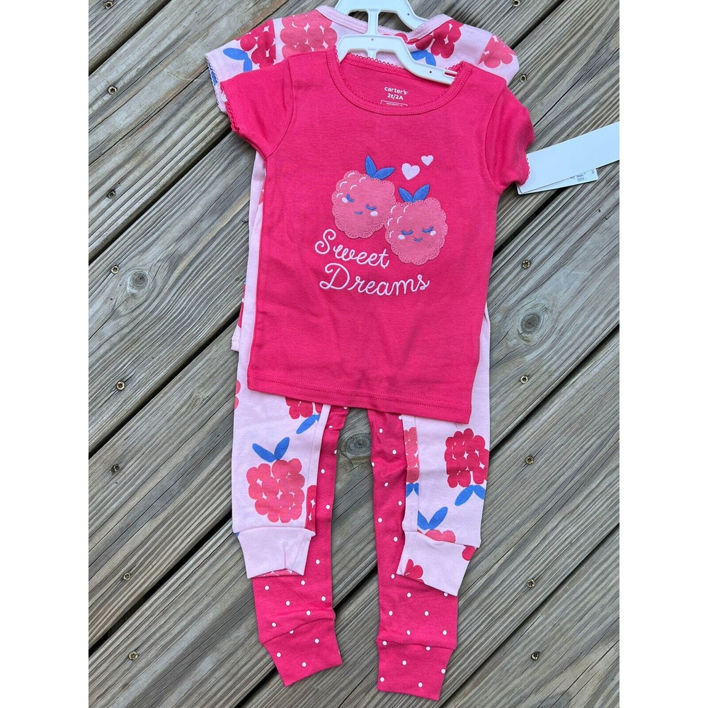 NEW Carter's Toddler Girls 4 piece Cotton PJ Pajamas Pink Raspberry, 2 T